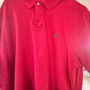 Vibrant Red Polo Shirt with Green Logo